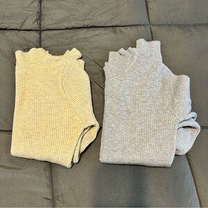 SHEIN Ribbed Mock Neck Sweaters - Beige and Gray